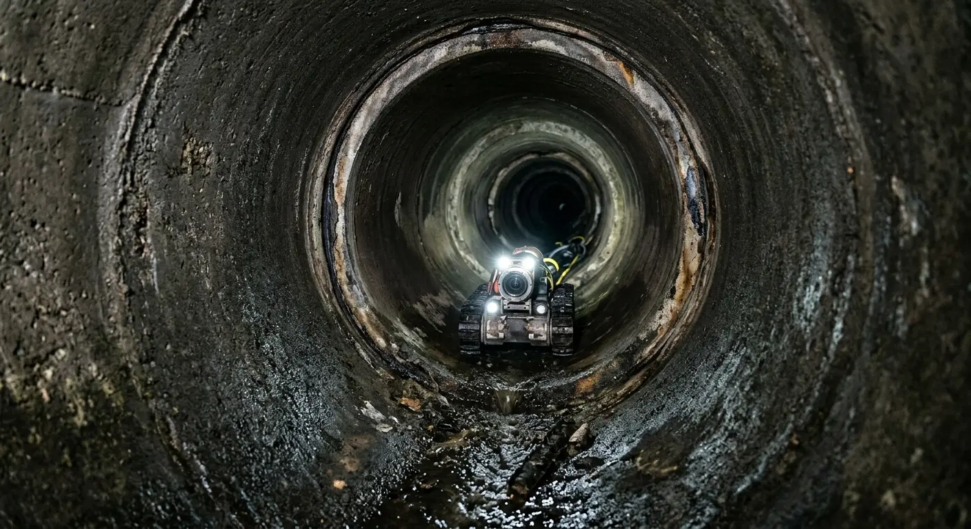 Robotic sewer camera inspecting pipe interior for Drain Snake Service in Chippewa Falls